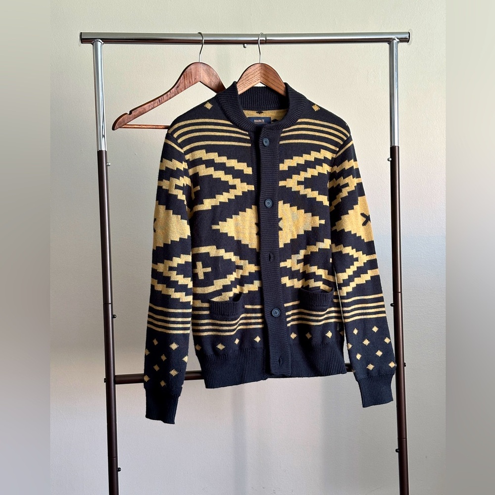 Roark Revival Munro Wool Cardigan Navy & Gold
